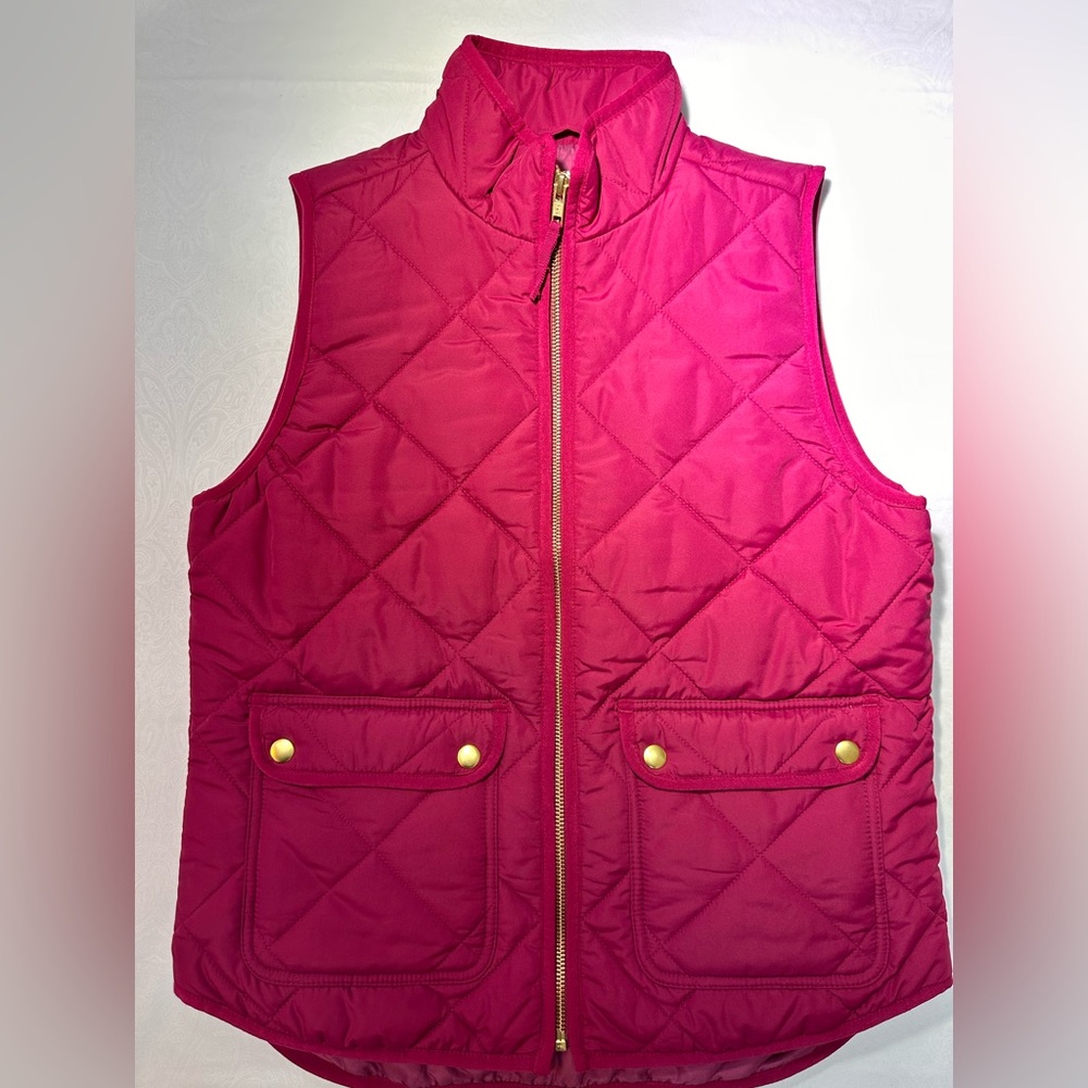 J. Crew Fuchsia Quilted Vest with Gold Zipper